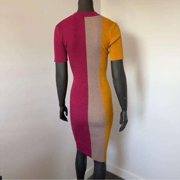 Lulus Dianna Magenta Colorblock Bodycon Midi Dress Short Sleeve Small - Picture 5 of 9